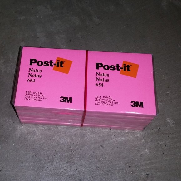 12pads Post It Notes 654 3x3 100/each Neon Pink - Picture 1 of 3